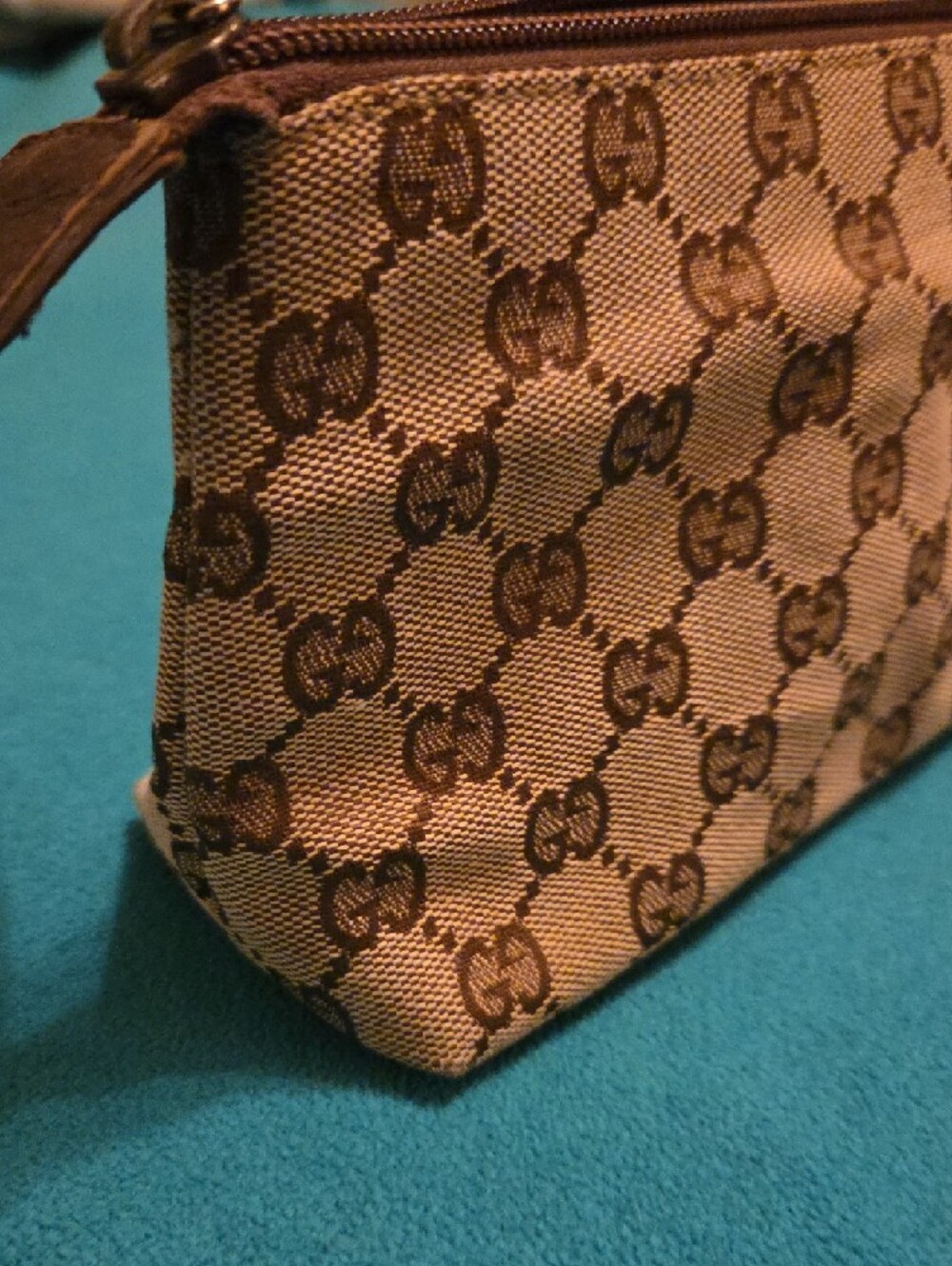 Gucci Brown Monogram Zip Pouch with Dark Brown Trim - Picture 7 of 14